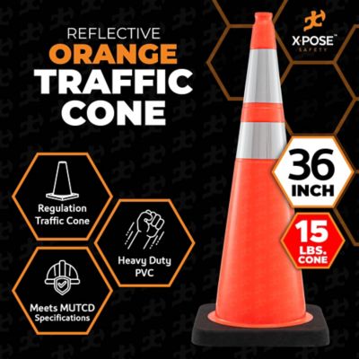 Image showing  48 Pack 15 lbs base 6 in. and 4 in. Collar PVC Multi-Purpose Safety Traffic Cone Orange 36 in.