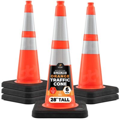 Xpose Safety 6 Pack Slim Line 6 in. and 4 in. Collar PVC Multi-Purpose Safety Traffic Cone Orange 28 in.