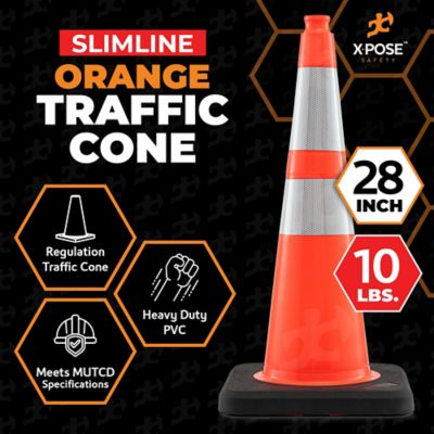 Image showing  6 Pack Slim Line 6 in. and 4 in. Collar PVC Multi-Purpose Safety Traffic Cone Orange 28 in.