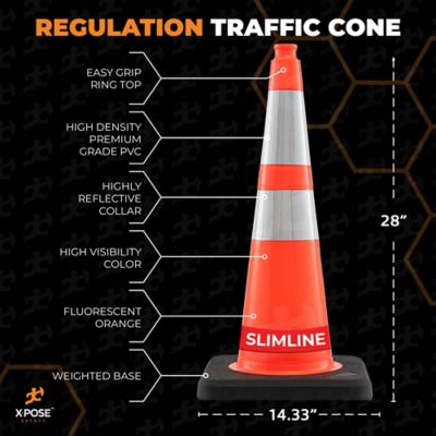 Image showing  12 Pack Slim Line 6 in. and 4 in. Collar PVC Multi-Purpose Safety Traffic Cone Orange 28 in.