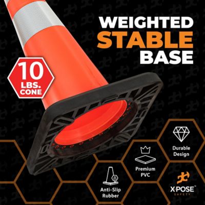 Image showing  48 Pack Slim Line 6 in. and 4 in. collar PVC Multi-Purpose Safety Traffic Cone Orange 28 in.