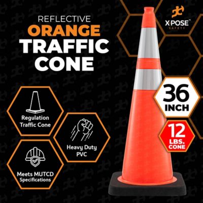 Image showing  4 Pack 12 lbs base 6 in. and 4 in. Collar PVC Multi-Purpose Safety Traffic Cone Orange 36 in.