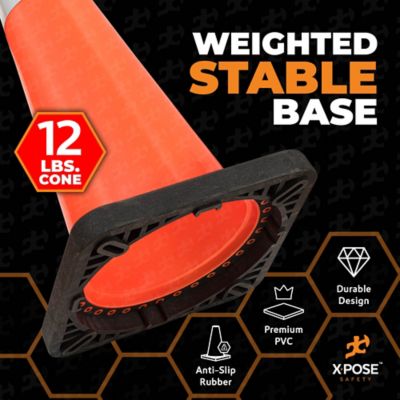 Image showing  4 Pack 12 lbs base 6 in. and 4 in. Collar PVC Multi-Purpose Safety Traffic Cone Orange 36 in.