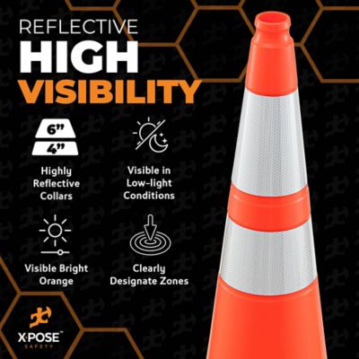 Image showing  12 Pack 12 lbs base 6 in. and 4 in. Collar PVC Multi-Purpose Safety Traffic Cone Orange 36 in.