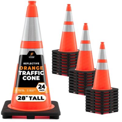 Xpose Safety 24 Pack 6 in. and 4 in. Collar PVC Multi-Purpose Safety Traffic Cone Orange 28 in.