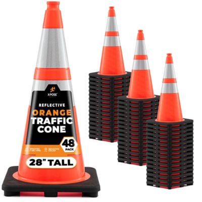Xpose Safety 48 Pack 6 in. and 4 in. collar PVC Multi-Purpose Safety Traffic Cone Orange 28 in.