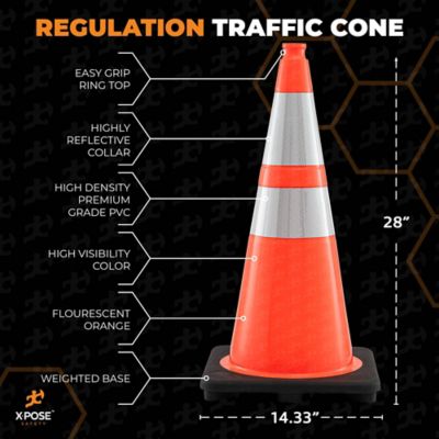 Image showing  48 Pack 6 in. and 4 in. collar PVC Multi-Purpose Safety Traffic Cone Orange 28 in.