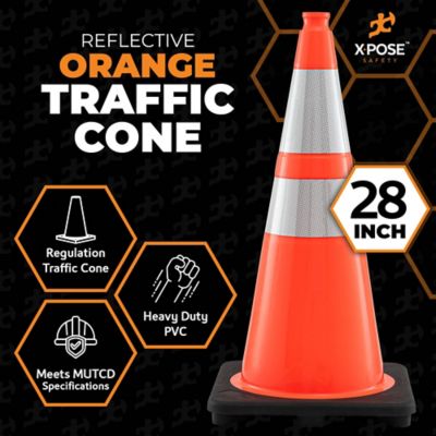 Image showing  48 Pack 6 in. and 4 in. collar PVC Multi-Purpose Safety Traffic Cone Orange 28 in.