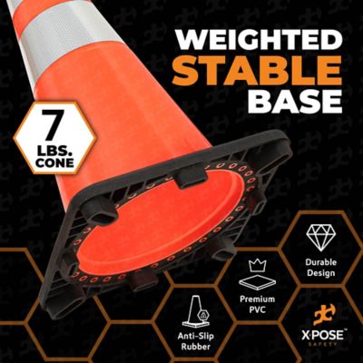 Image showing  48 Pack 6 in. and 4 in. collar PVC Multi-Purpose Safety Traffic Cone Orange 28 in.