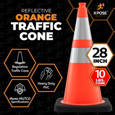 Image showing  48 Pack 10 lbs base 6 in. and 4 in. Collar PVC Multi-Purpose Safety Traffic Cone Orange 28 in.