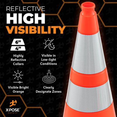 Image showing  48 Pack 10 lbs base 6 in. and 4 in. Collar PVC Multi-Purpose Safety Traffic Cone Orange 28 in.