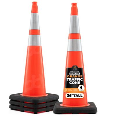 Xpose Safety 4 Pack Slim Line 6 in. and 4 in. Collar PVC Multi-Purpose Safety Traffic Cone Orange 36 in.