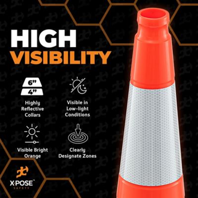 Image showing  4 Pack Slim Line 6 in. and 4 in. Collar PVC Multi-Purpose Safety Traffic Cone Orange 36 in.