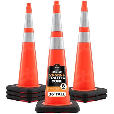 Xpose Safety 8 Pack Slim Line 6 in. and 4 in. collar PVC Multi-Purpose Safety Traffic Cone Orange 36 in.