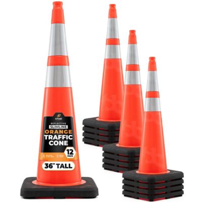 Xpose Safety 12 Pack Slim Line 6 in. and 4 in. Collar PVC Multi-Purpose Safety Traffic Cone Orange 36 in.