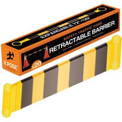 Xpose Safety 20 Pack Retractable Barrier for Traffic Cones Black/Yellow 72 in. to 120 in.