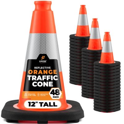 Xpose Safety 48 Pack 4 in. Collar PVC Multi-Purpose Safety Traffic Cone Orange 12 in.
