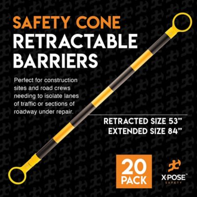 Image showing  20 Pack Retractable Barrier for Traffic Cones Black/Yellow 53 in. to 84 in.