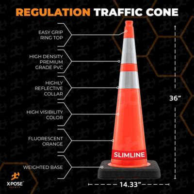 Image showing  48 Pack 12 lbs base Slim Line 6 in. and 4 in. Collar PVC Multi-Purpose Safety Traffic Cone Orange 36 in.