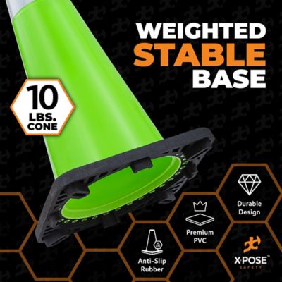 Image showing  48 Pack 6 in. and 4 in. Collar PVC Multi-Purpose Safety Traffic Cone Lime Green 36 in.