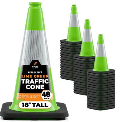 Xpose Safety 48 Pack 6 in. Collar PVC Multi-Purpose Safety Traffic Cone Lime Green 18 in.