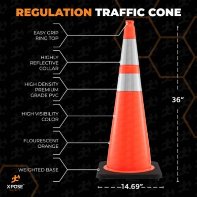 Image showing  48 Pack 6 in. and 4 in. collar PVC Multi-Purpose Safety Traffic Cone Orange 36 in.