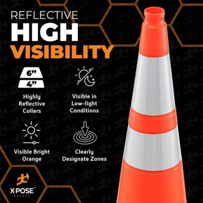 Image showing  48 Pack 6 in. and 4 in. collar PVC Multi-Purpose Safety Traffic Cone Orange 36 in.