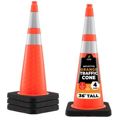 Xpose Safety 4 Pack 15 lbs base 6 in. and 4 in. collar PVC Multi-Purpose Safety Traffic Cone Orange 36 in.