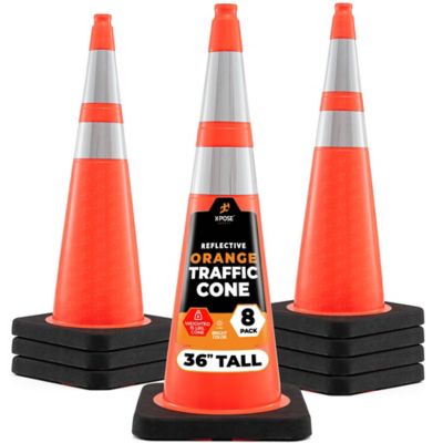 Image showing  8 Pack 15 lbs base 6 in. and 4 in. collar PVC Multi-Purpose Safety Traffic Cone Orange 36 in.