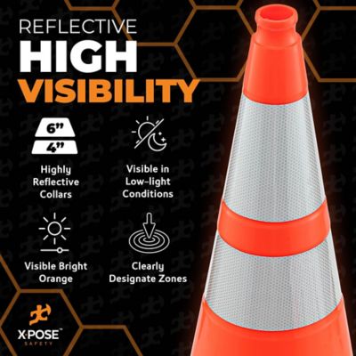 Image showing  8 Pack 15 lbs base 6 in. and 4 in. collar PVC Multi-Purpose Safety Traffic Cone Orange 36 in.