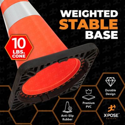 Image showing  24 Pack 10 lbs base 6 in. and 4 in. Collar PVC Multi-Purpose Safety Traffic Cone Orange 28 in.