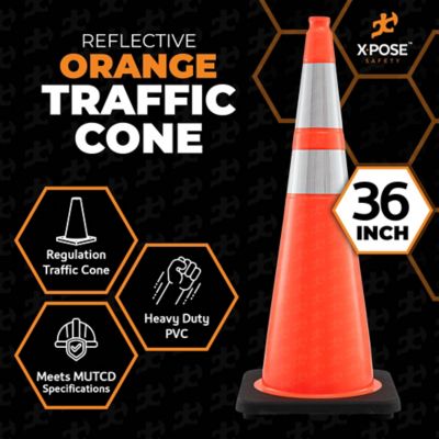 Image showing  12 Pack 6 in. and 4 in. Collar PVC Multi-Purpose Safety Traffic Cone Orange 36 in.