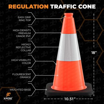 Image showing  48 Pack 6 in. Collar PVC Multi-Purpose Safety Traffic Cone Orange 18 in.