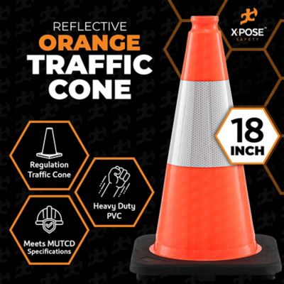 Image showing  48 Pack 6 in. Collar PVC Multi-Purpose Safety Traffic Cone Orange 18 in.