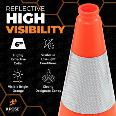 Image showing  48 Pack 6 in. Collar PVC Multi-Purpose Safety Traffic Cone Orange 18 in.