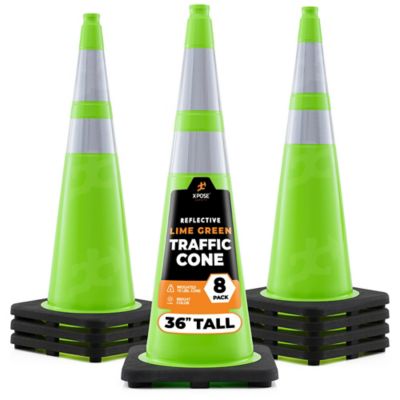 Xpose Safety 8 Pack 6 in. and 4 in. Collar PVC Multi-Purpose Safety Traffic Cone Lime Green 36 in.