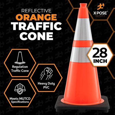 Image showing  8 Pack 6 in. and 4 in. Collar PVC Multi-Purpose Safety Traffic Cone Orange 28 in.