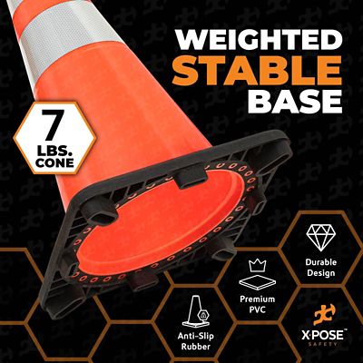 Image showing  8 Pack 6 in. and 4 in. Collar PVC Multi-Purpose Safety Traffic Cone Orange 28 in.