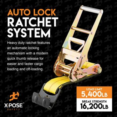 Image showing  4 Pack Heavy Duty Ratchet Straps with Flat Hooks Yellow 3 in. x 30 foot