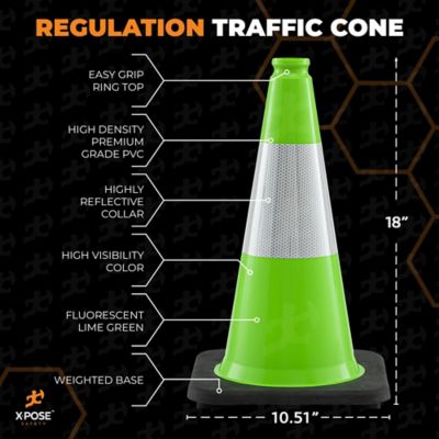 Image showing  24 Pack 6 in. collar PVC Multi-Purpose Safety Traffic Cone Lime Green 18 in.
