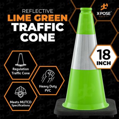 Image showing  24 Pack 6 in. collar PVC Multi-Purpose Safety Traffic Cone Lime Green 18 in.