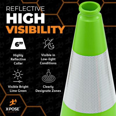 Image showing  24 Pack 6 in. collar PVC Multi-Purpose Safety Traffic Cone Lime Green 18 in.