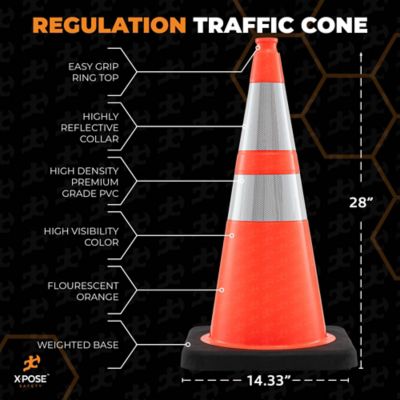 Image showing  4 Pack 10 lbs base 6 in. and 4 in. Collar PVC Multi-Purpose Safety Traffic Cone Orange 28 in.