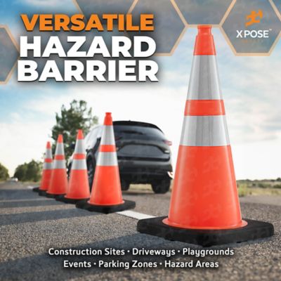 Image showing 5 th Xpose Safety 4 Pack 10 lbs base 6 in. and 4 in. Collar PVC Multi-Purpose Safety Traffic Cone Orange 28 in.