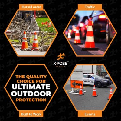 Image showing 6 th Xpose Safety 4 Pack 10 lbs base 6 in. and 4 in. Collar PVC Multi-Purpose Safety Traffic Cone Orange 28 in.