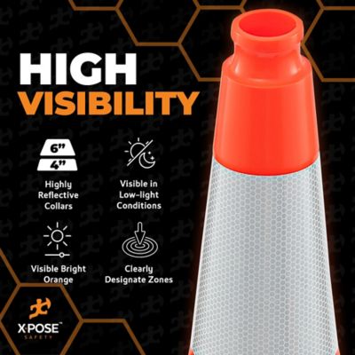 Image showing  12 pk. 10 lb. base Slim Line 6 in. and 4 in. collar PVC Multi?Purpose Safety Traffic Cone, Orange, 28 in.