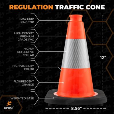 Image showing  4 Pack 4 in. Collar PVC Multi-Purpose Safety Traffic Cone Orange 12 in.