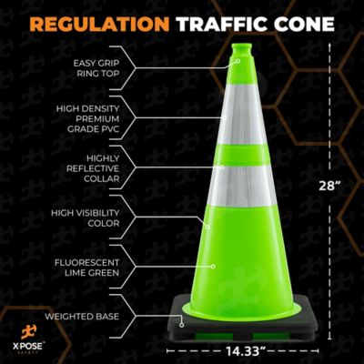 Image showing  6 Pack 6 in. and 4 in. Collar PVC Multi-Purpose Safety Traffic Cone Lime Green 28 in.