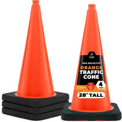 Xpose Safety 4 Pack 10 lb. Base PVC Multi-Purpose Safety Traffic Cone Orange 28 in.