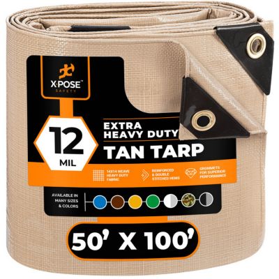 Xpose Safety Poly Tarp Extra Heavy Duty 12 Mil Tan 50 ft. x 100 ft.